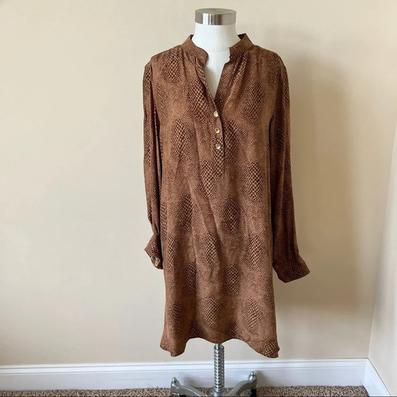 Britt Ryan snake patterned tie waist shirt dress brown 5157 - Picture 2 of 6